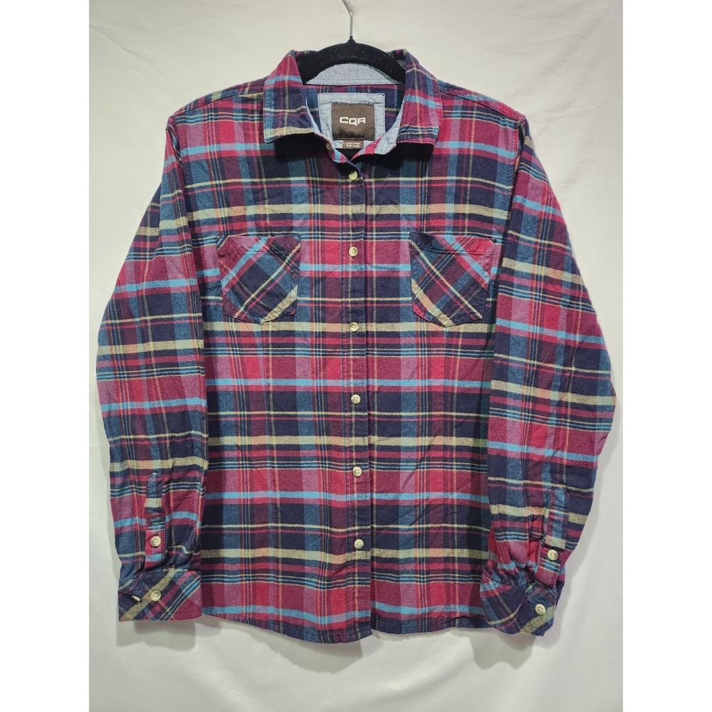 CQR Women's Plaid Flannel Shirt Long Sleeve Cotton Soft Brushed VERY BERRY Large